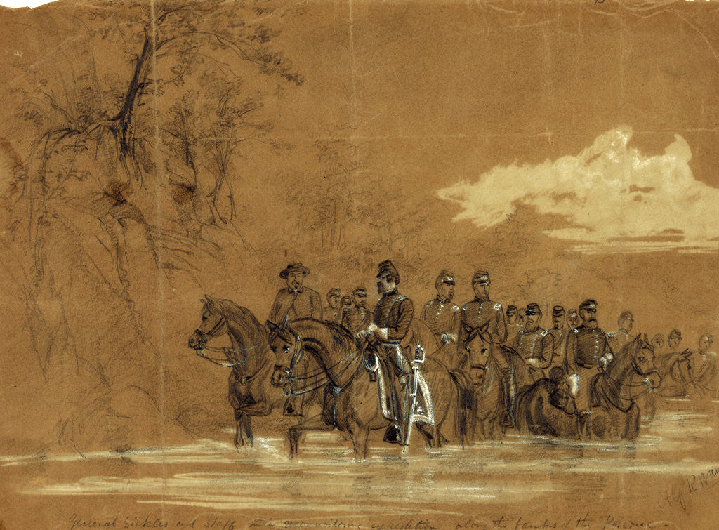 Detail of General Sickles and Staff in a reconnoitering expedition along the banks of the Potomac by Alfred R Waud