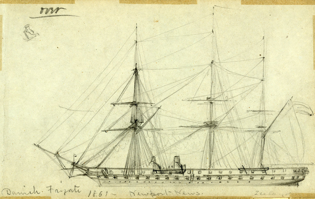 Detail of Danish Frigate 1861, Newport News, Zeeland by Alfred R Waud