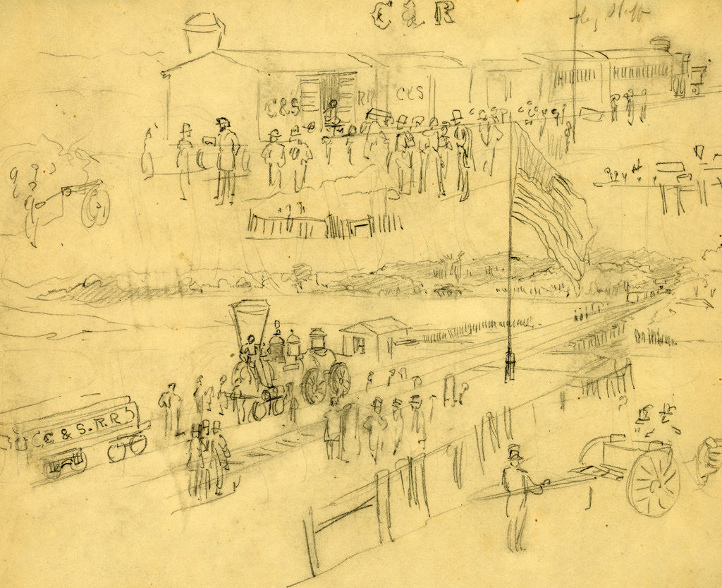 Detail of Two sketches of a depot on the Charleston & Savannah Railroad by Alfred R Waud