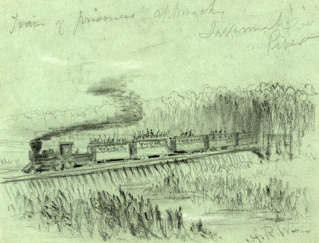 Detail of Train of prisoners approaches Savannah River by Alfred R Waud
