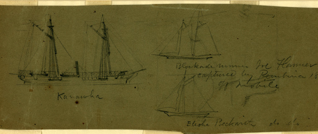 Detail of Broadside views of three ships, Kanawha Blockade runner Joe Flanner, captured by Pembina 1863 off Mobile; and Elias Beckwith by Alfred R Waud