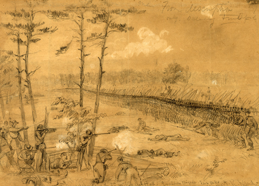 Detail of Bayonet charge of the 2nd reg. Col. Hall. Excelsior Brigade. Fair Oaks June 1862 by Alfred R Waud