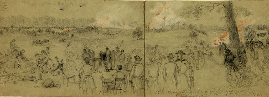 Detail of 12th May Hancock and Wright fighting for the enemies rifle pits sketched from Lundmans house by Alfred R Waud