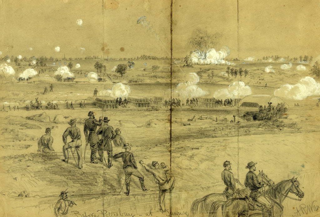 Detail of Before Petersburg at sunrise, July 30th 1864 by Alfred R Waud