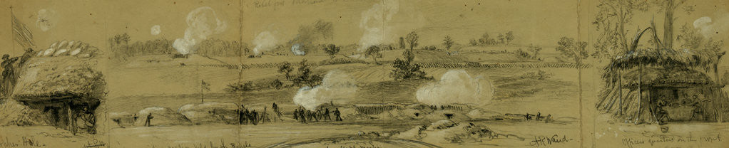 Detail of A gopher hole. Commanding position held by the Rebels in front of Genl. Warren. Officers quarters on the front by Alfred R Waud