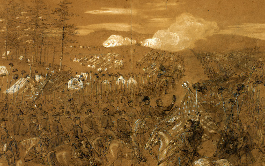 Detail of General McClellan accompanied by General Burnside taking leave of the Army of the Potomac by Alfred R Waud