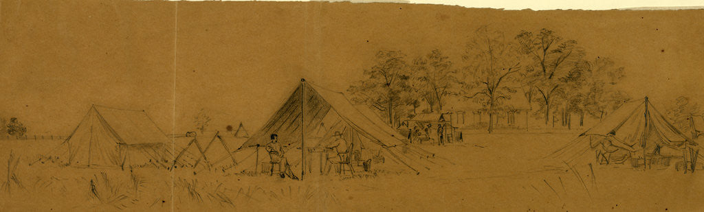 Detail of Soldiers in their tents in army camp by Alfred R Waud