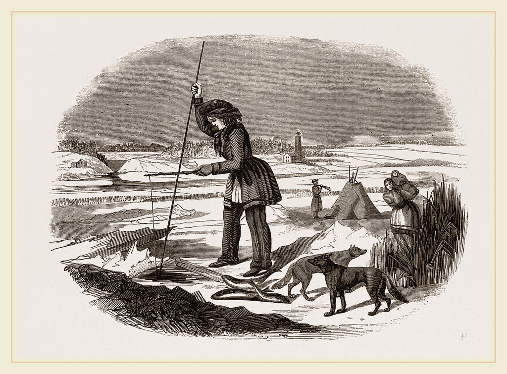 Detail of Chippeway Indian fishing on the ice USA America by Anonymous