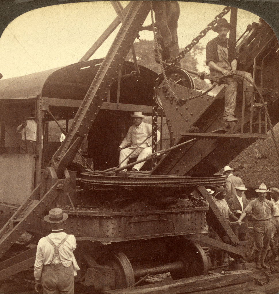 Detail of President Roosevelt running an American steam-shovel at Culebra Cut, Panama Canal by Anonymous