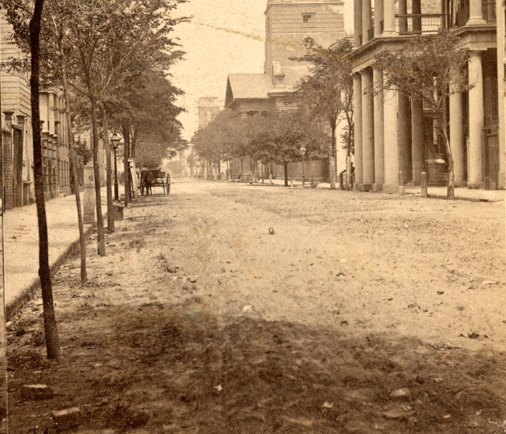 Detail of Meeting St., near Broad, Charleston, S.C., looking north. St. Michael's church in the middle distance by Anonymous