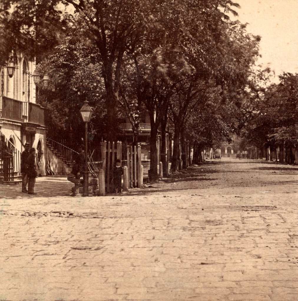 Detail of View looking East from the corner of Meeting St. and Broad St., Charleston, S.C., City Hall in the foreground, now used as a Provost Guard House by Anonymous
