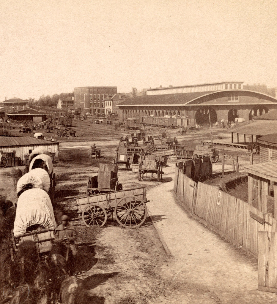 Detail of View of railroad depot and surroundings, Atlanta, Ga. by Anonymous