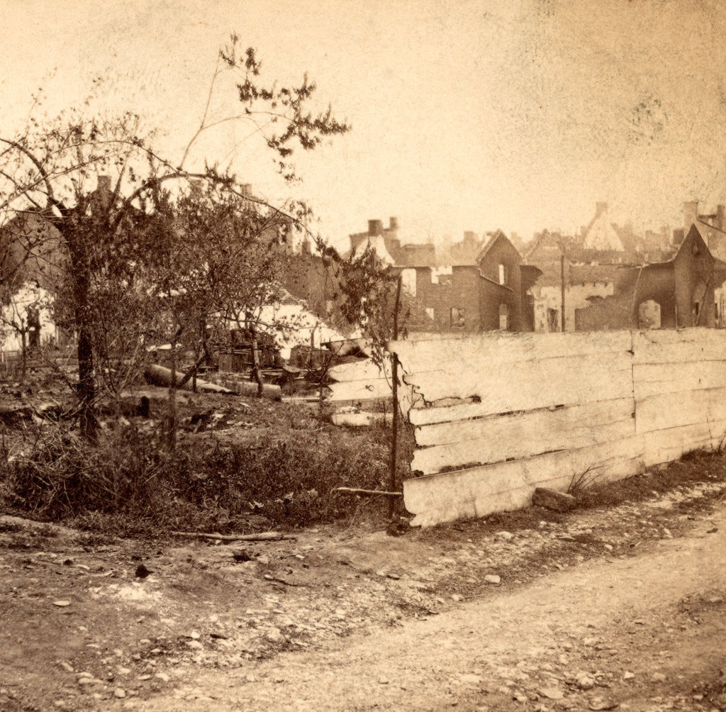 Detail of Market Street near Second - looking south-west, Chambersburg, Franklin Co., Pa., destroyed by the rebels under McCausland, July 30th, 1864. by Anonymous