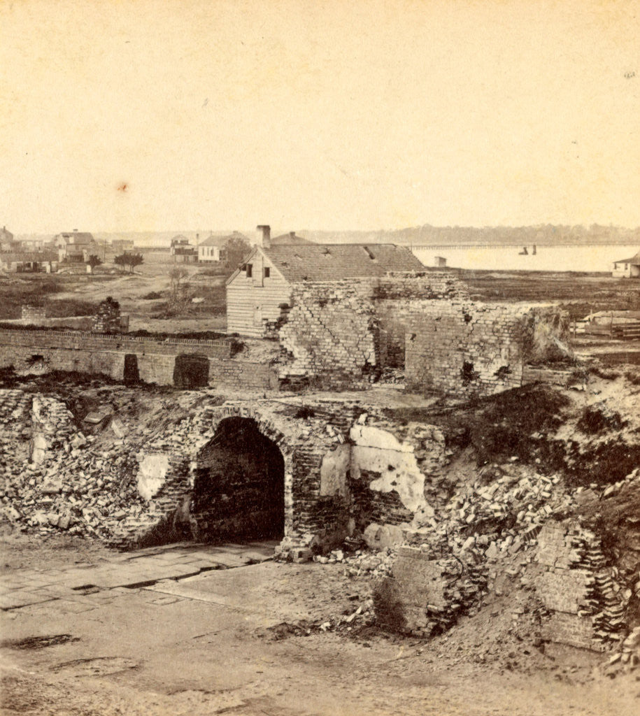 Detail of Interior of Fort Moultrie, Moultrieville in the distance by Anonymous