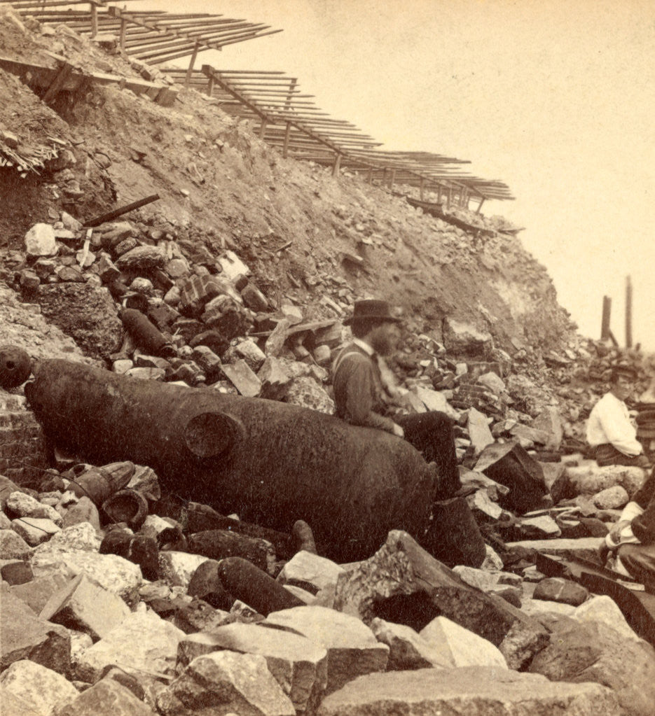 Detail of Sea face of Fort Sumpte, shewing (i.e. showing) broken guns, shot, shell, & c by Anonymous