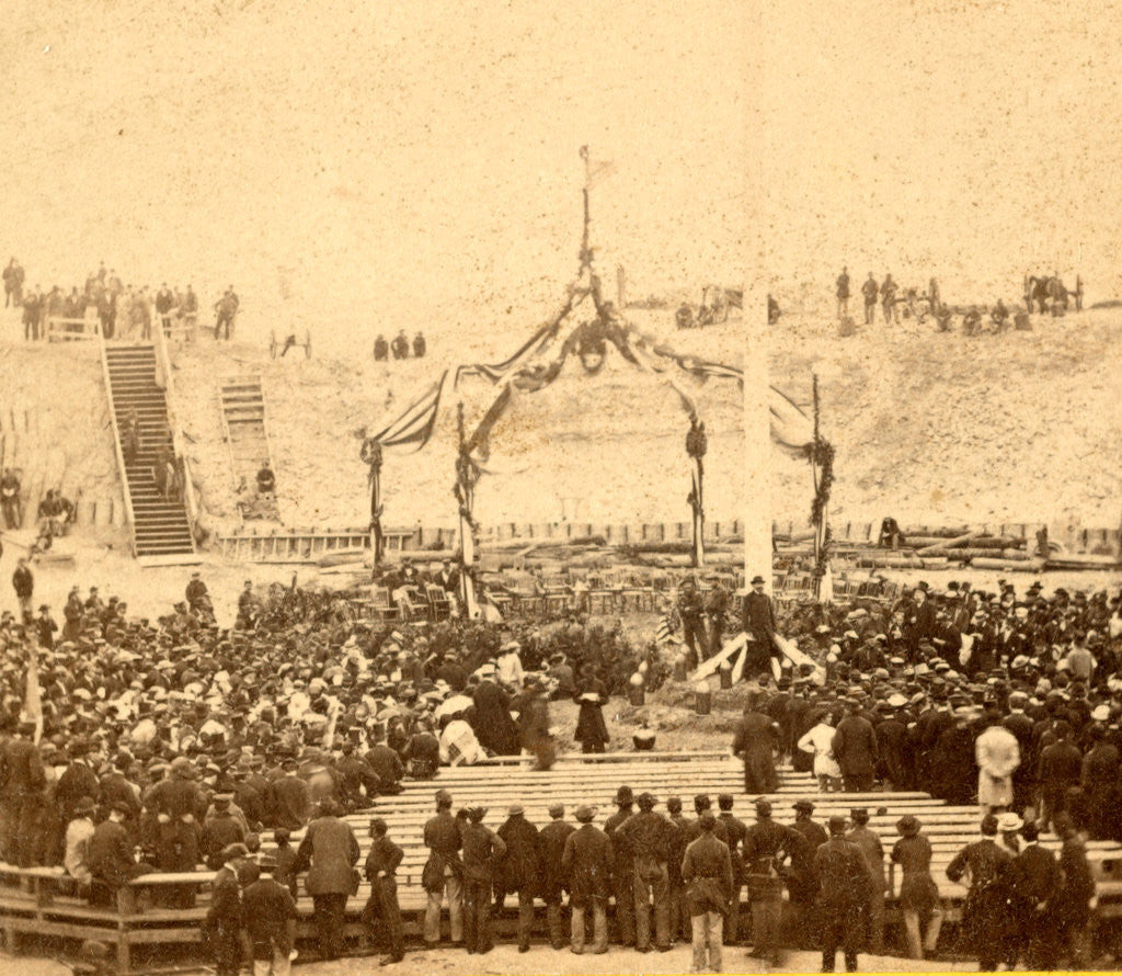 Detail of Interior of Fort Sumpte, Charleston Harbor, S.C., April 14th, 1865. Awaiting the arrival of Gen. Anderson and the invited guests by Anonymous