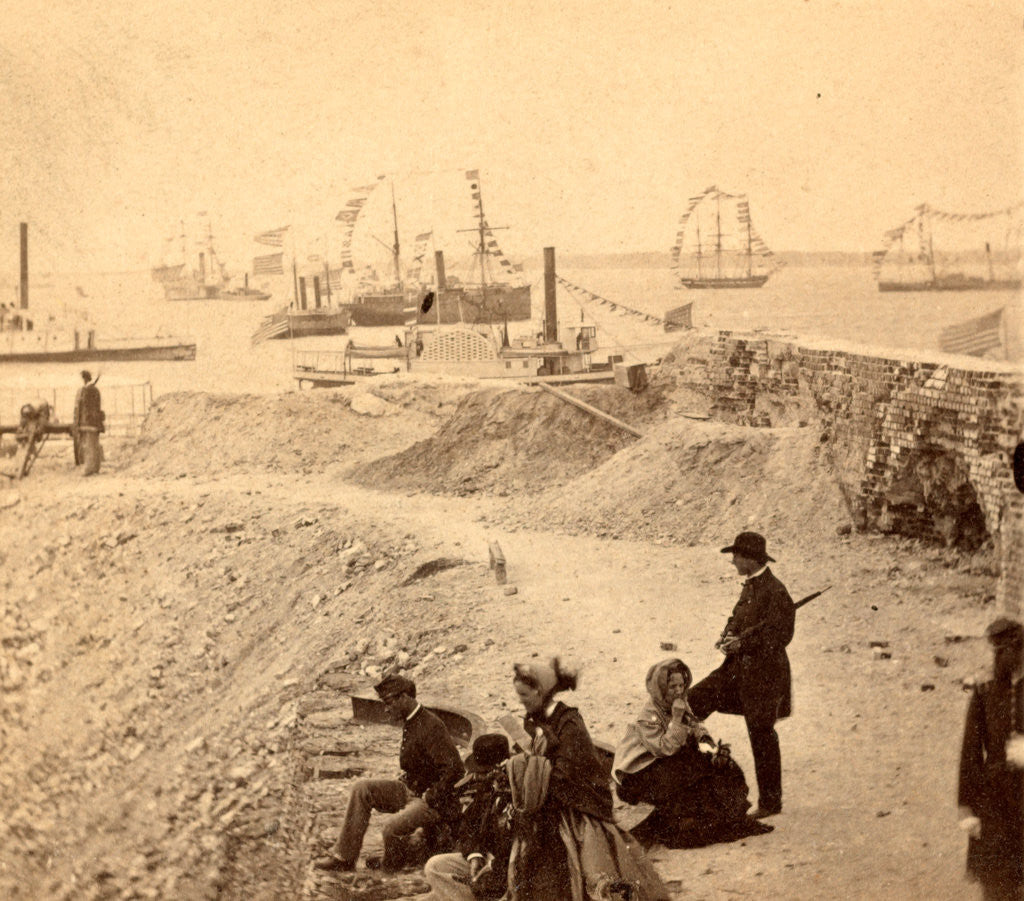 Detail of View from the parapet of Fort Sumpte, Charleston Harbor, S.C., during the raising of the old flag, April 14th, 1865 by Anonymous