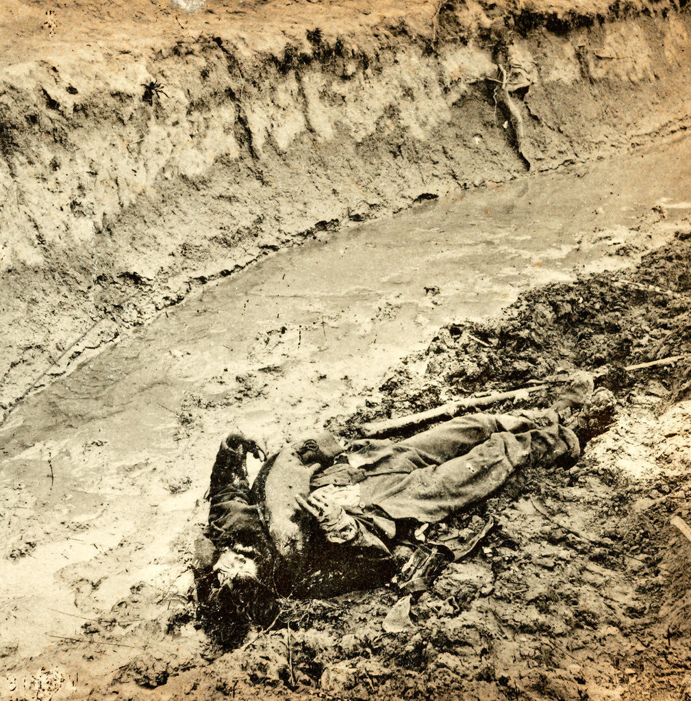 Detail of Dead Confederate soldier in the trenches of Fort Mahone, Petersburg, Virginia, USA by Anonymous