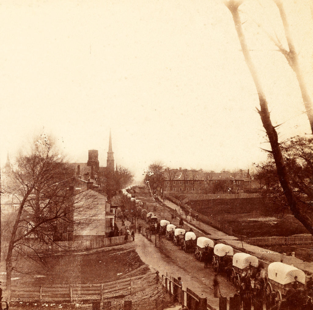 Detail of First wagon train entering Petersburg, USA by Anonymous