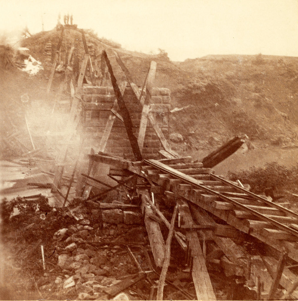 Detail of Destruction of a railroad bridge, USA by Anonymous