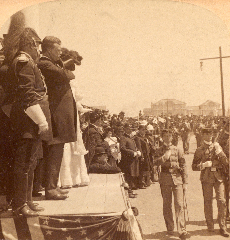 Detail of The military parade passing in review before President Roosevelt, Exposition Auditorium, Charleston, S.C., USA by Anonymous