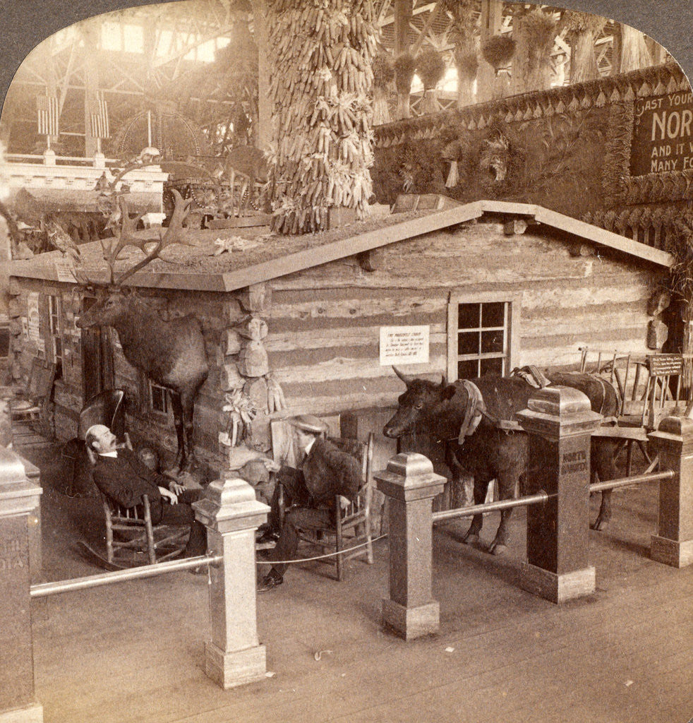 Detail of Log cabin home of President Roosevelt brought from North Dakota to the World's Fair, St. Louis, USA by Anonymous