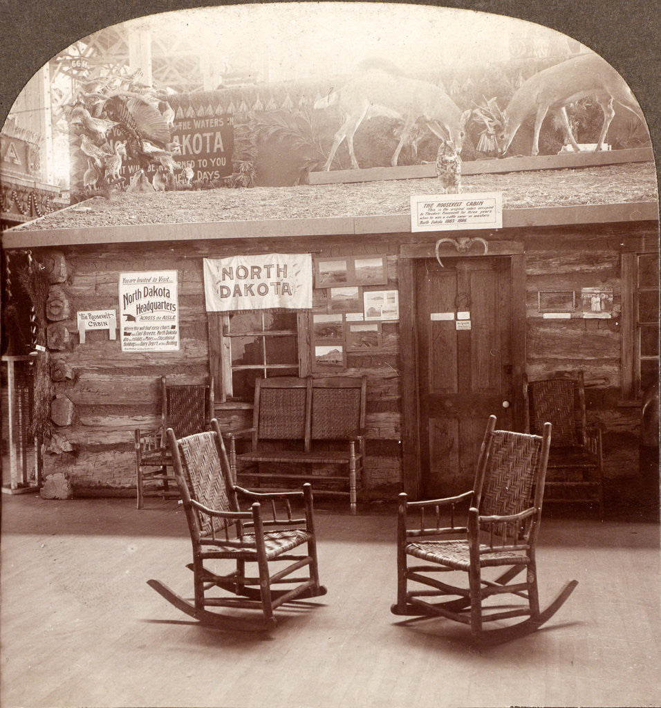 Detail of Cabin in which President Roosevelt lived for three years, exhibited in Agricultural Building, World's Fair, St. Louis, Mo., USA by Anonymous