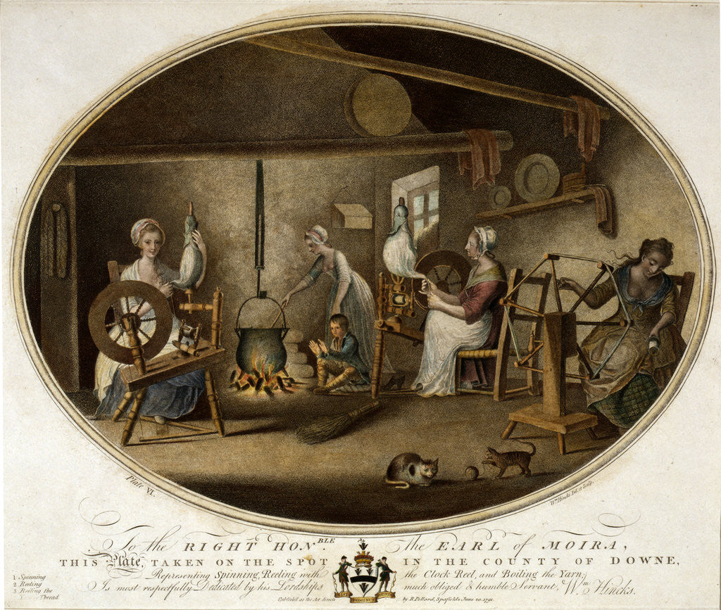 Detail of Spinning, reeling with the clock reel, and boiling the yarn by Anonymous