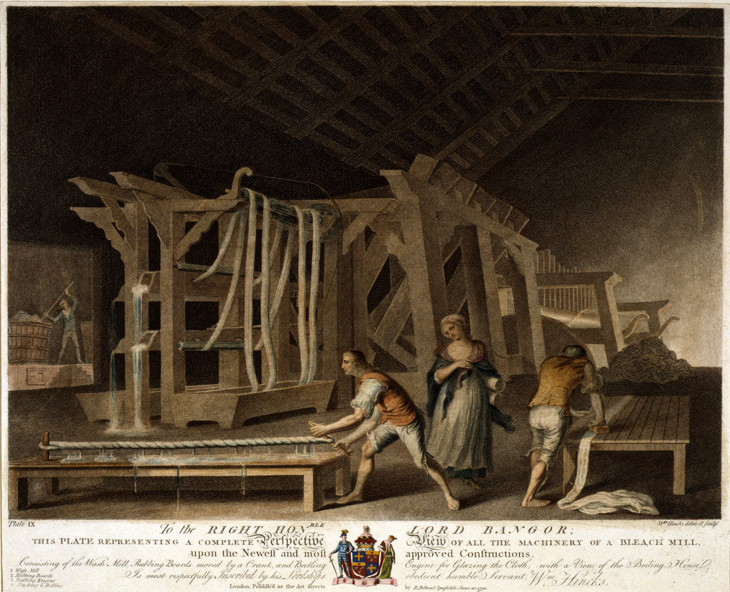 Detail of A complete perspective view of all the machinery of a bleach mill by Anonymous