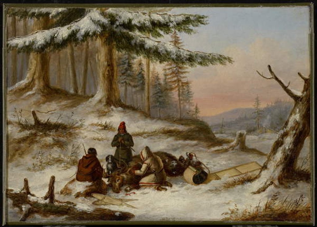 Detail of Moose Hunters, c.1859 by Cornelius Krieghoff