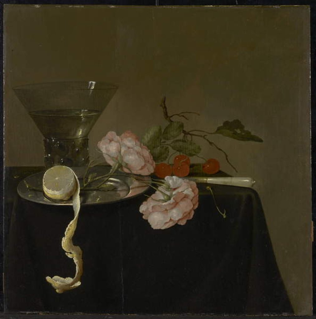 Detail of Still Life with Drinking Glass, Fruit and Roses, c.1632-34 by Jan Davidsz de (attr. to) Heem
