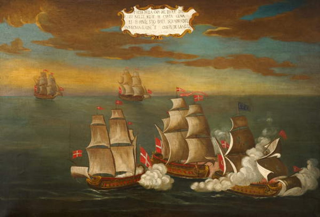 Detail of Capture of a Turkish Ship by a Squadron of the Order, ships under the command of Frere Giuseppe de Langu, off Carthage by Maltese School
