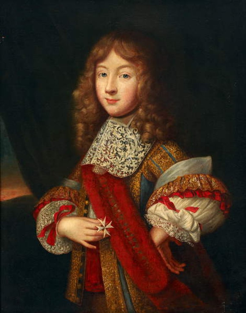 Detail of Portrait of a young knight holding insignia, c.1700 by Sebastien (school of) Bourdon