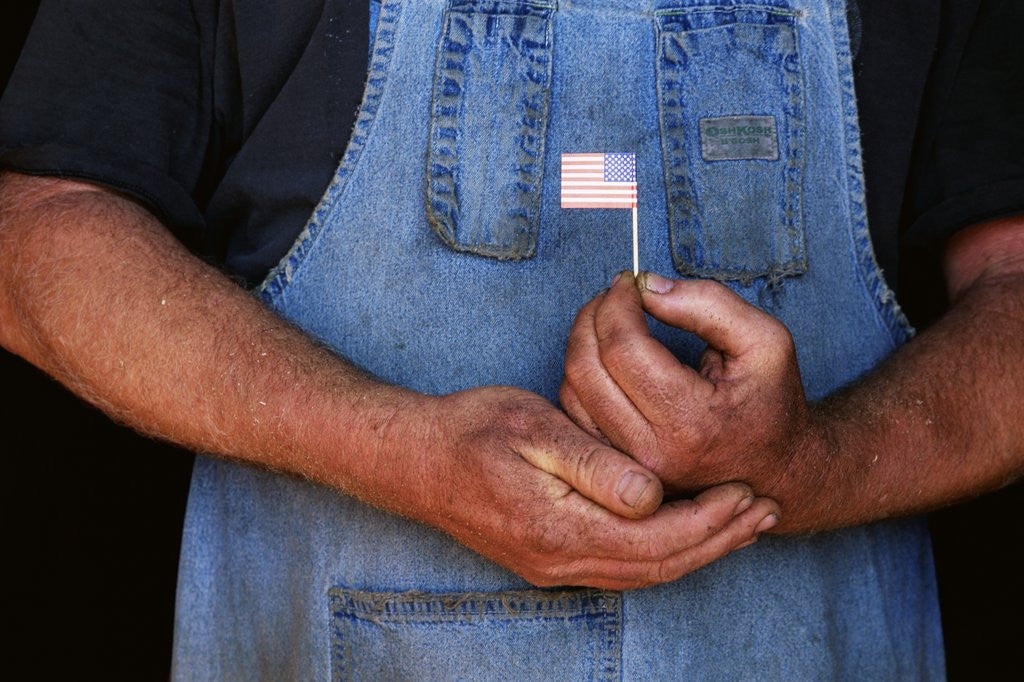 Detail of Man Holding Small American Flag by Corbis