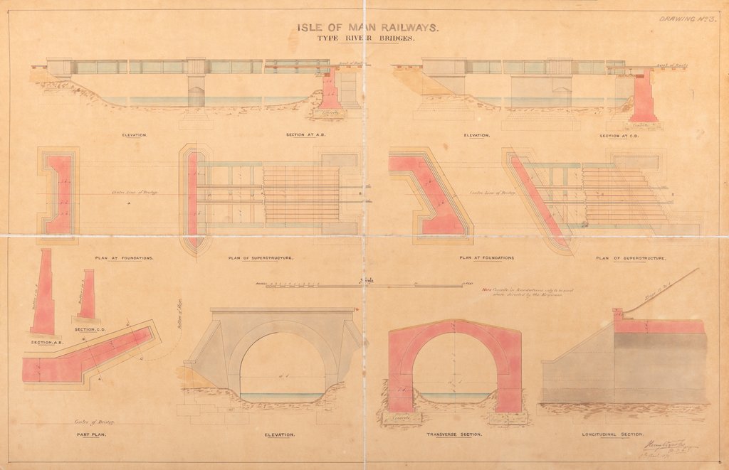 Detail of Plan of Isle of Man Railway type river bridges by Henry Vignoles