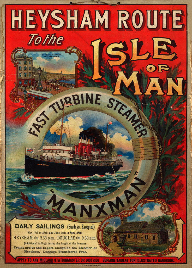 Detail of Heysham route to the Isle of Man on the fast turbine steamer 'Manxman' by Tom Browne