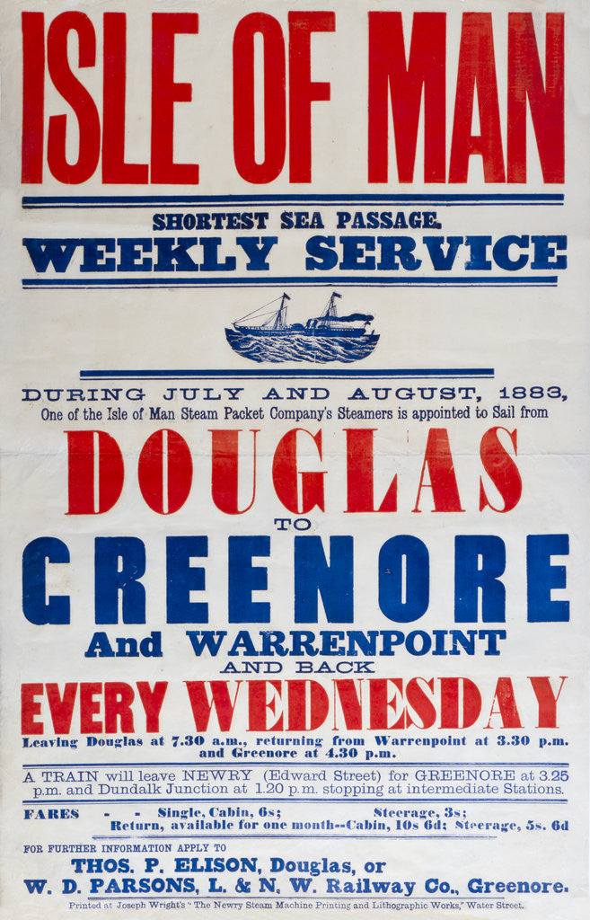 Detail of Isle of Man shortest sea passage weekly services Douglas to Greenhoe and Warrenpoint every Wednesday by Thomas P. Ellison