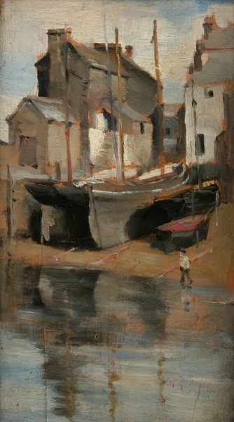 Detail of Boats and Cottages by Norman Garstin