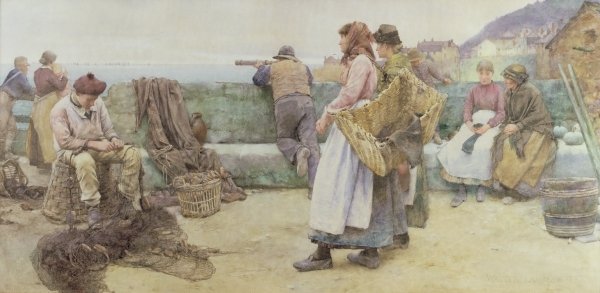 Detail of In a Cornish Fishing Village: Departure of the Fleet for the North, 1886 by Walter Langley