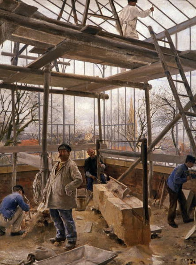 Detail of Building a glasshouse, 1890 by Edouard-Joseph Dantan