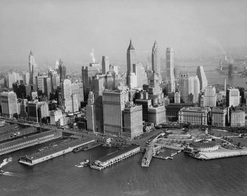 Detail of Aerial View of Downtown New York City with Harbor by Anonymous