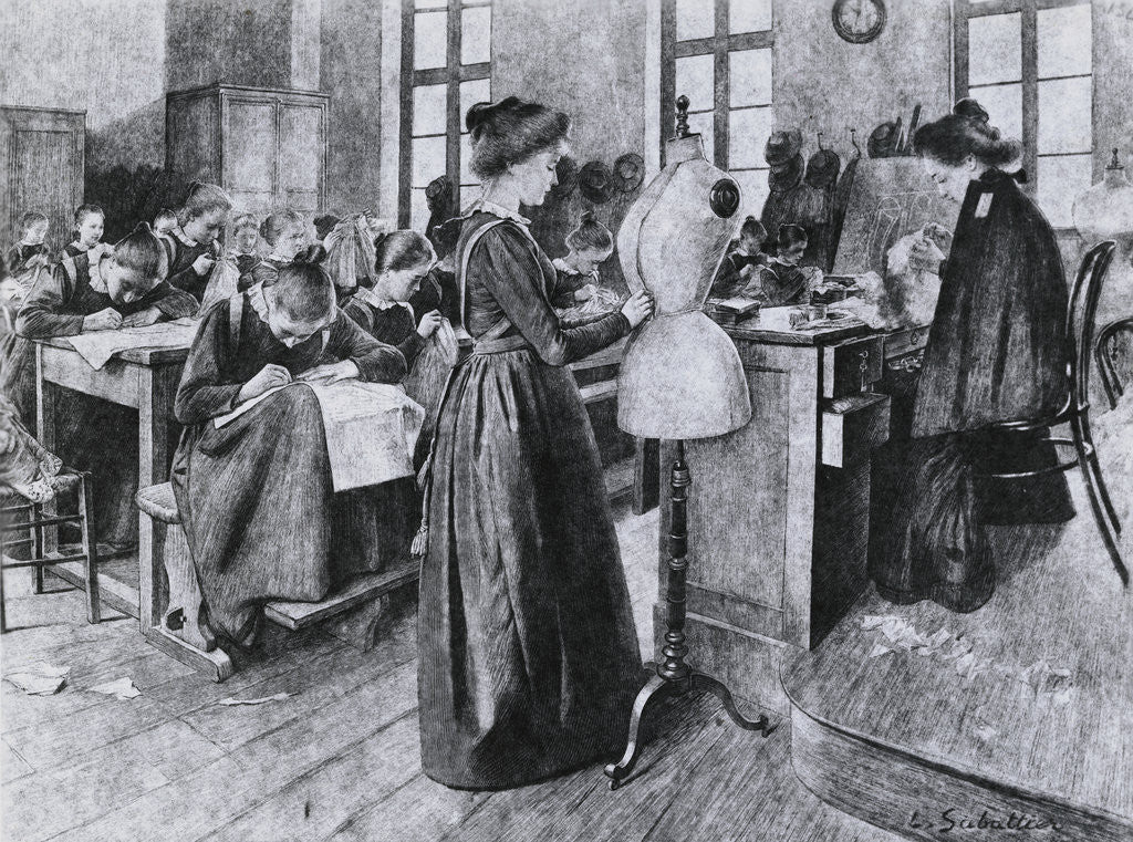 Detail of Woman Teaching Sewing Class by Anonymous