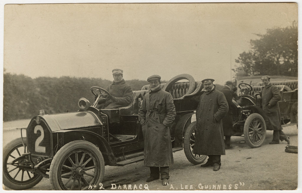 Detail of Algernon Lee Guinness in a Darracq, 1907 Tourist Trophy motorcar race by Anonymous