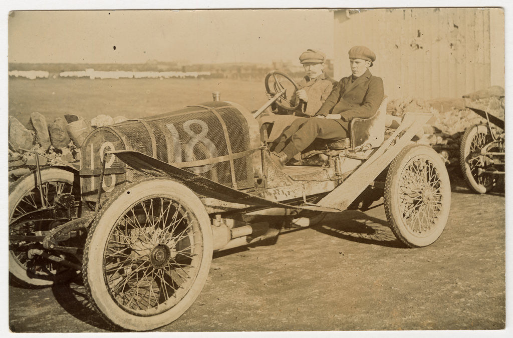Detail of James Reid in a Beeston-Humber, 1908 Tourist Trophy motorcar race by Anonymous