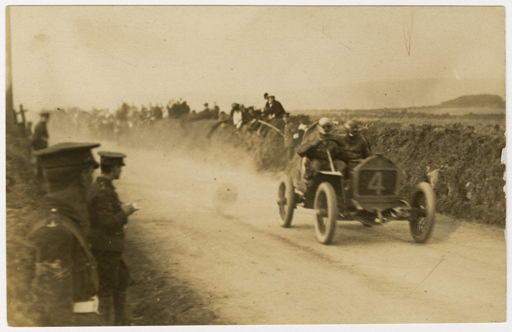Detail of Algernon Lee Guinness in a Darracq, 1908 Tourist Trophy motorcar race by Anonymous