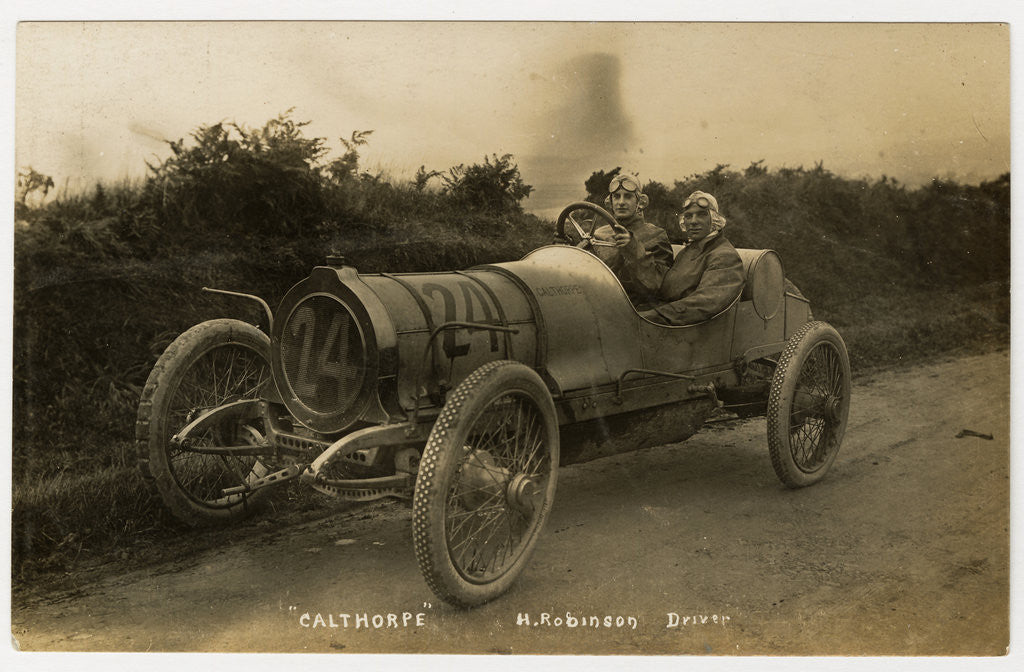 Detail of H. Robinson in a Calthorpe, No.24  1908 Tourist Trophy motorcar race by Anonymous