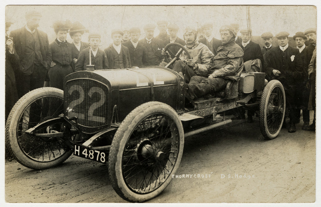 Detail of D.S. Hodge in a Thornycroft,1908 Tourist Trophy motorcar race by Anonymous