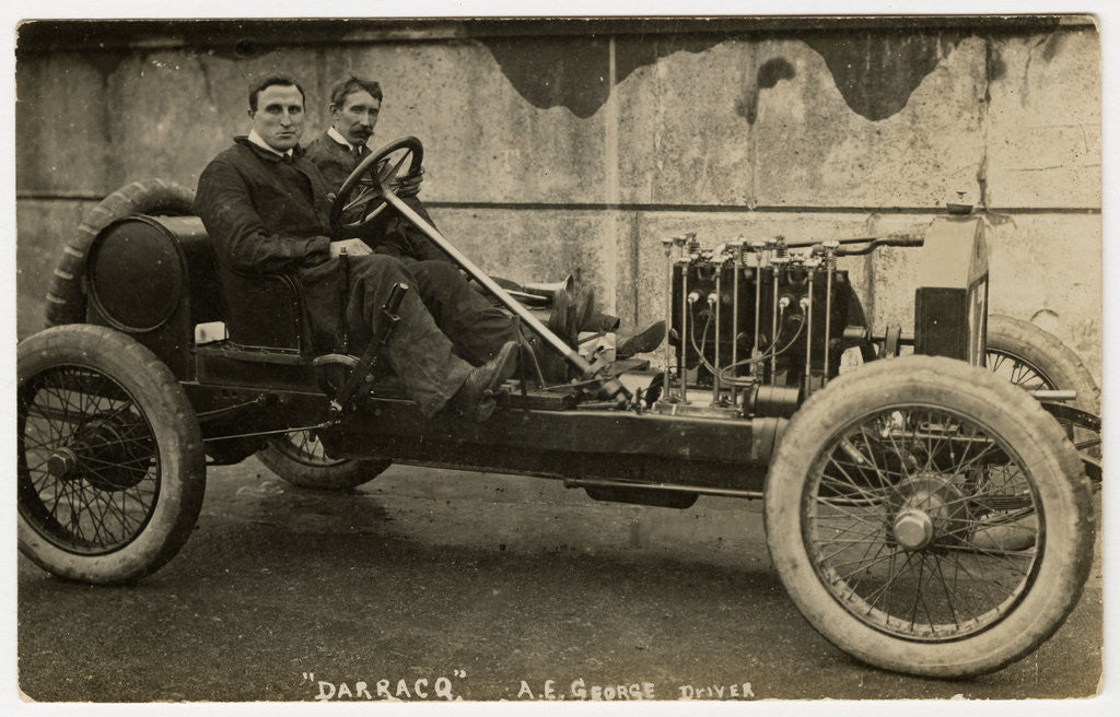 Detail of A.E. George in a Darracq, 1908 Tourist Trophy motorcar race by Anonymous