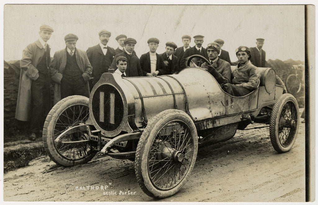 Detail of Leslie Porter in a Calthorpe, 1908 Tourist Trophy motorcar race by Anonymous
