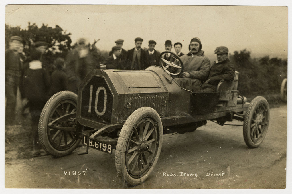 Detail of Ross Brown in a Vinot, 1908 Tourist Trophy motorcar race by Anonymous